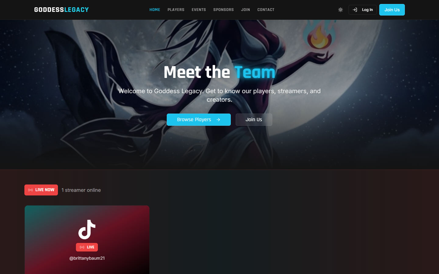 Goddess Legacy website screenshot